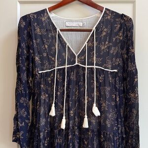 Christy Dawn Navy and Cream Floral Peasant Dress